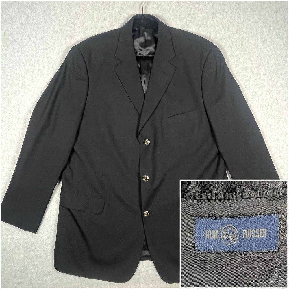 Alan Flusser Men's 3 Silver‎ Gold Metal Button Sport Coat Blazer 46L Black
